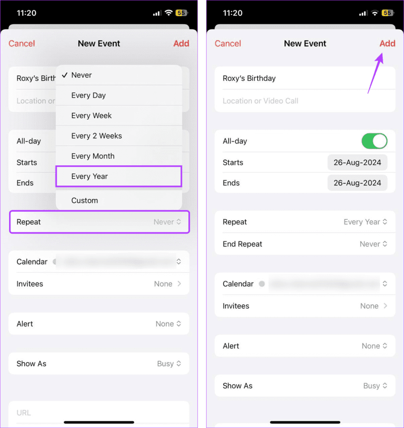Add-new-event كيفية إضافة ورؤية أعياد الميلاد على تقويم iPhone