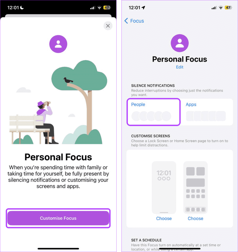 Add-people-to-focus هل يمكنك إخفاء اسم المرسل في رسائل iPhone؟