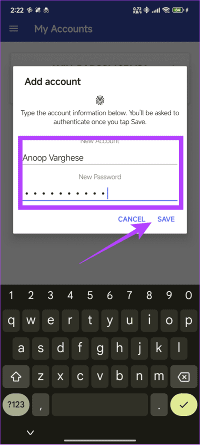 Add-the-credentials-and-then-tap-Save كيفية فتح جهاز الكمبيوتر Windows عن بعد باستخدام ماسح بصمات الأصابع على Android