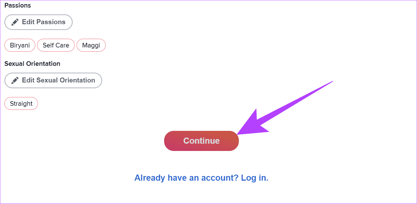 Add-the-necessary-information-and-hit-Continue كيفية العودة إلى Tinder بعد الحظر