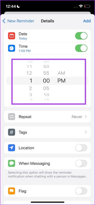 Add-the-time 9 طرق لإصلاح عدم عمل تذكيرات iPhone في iOS 17