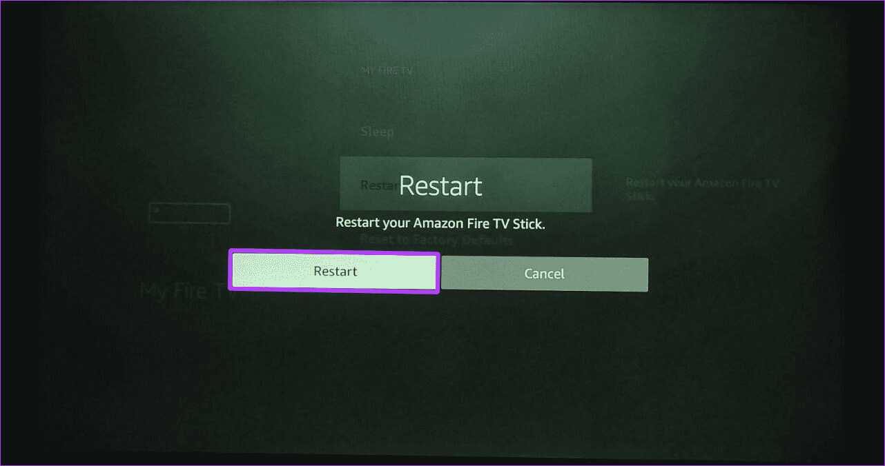 Again-select-Restart 8 طرق لإصلاح مشكلة توقف Fire TV Stick عند التحديث