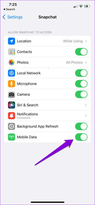Allow-Mobile-Data-to-Snapchat-1-474x1024-1 أفضل 7 إصلاحات لمشكلة ظهور الشاشة البيضاء في Snapchat على Android وiPhone