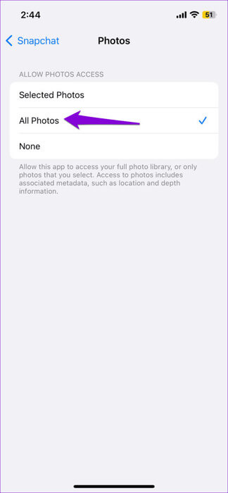 Allow-Snapchat-to-Access-Photos-474x1024-1 أفضل 7 إصلاحات لمشكلة ظهور الشاشة البيضاء في Snapchat على Android وiPhone
