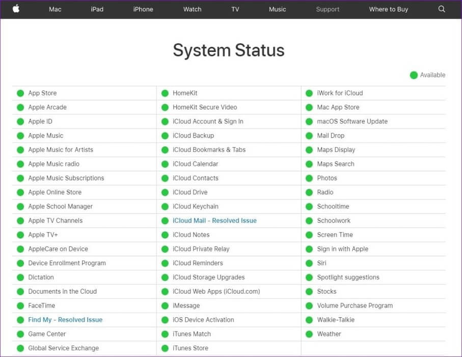 Apple-System-Status-Page-1-1024x790-1 أفضل 7 إصلاحات لمشكلة توقف iPhone عند تنزيل الرسائل من iCloud