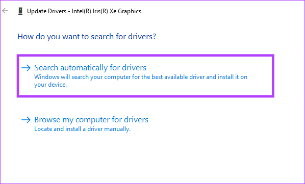 Auto-driver-search أفضل 5 إصلاحات للخطأ الداخلي في جدولة الفيديو VIDEO_SCHEDULER_INTERNAL على Windows 11