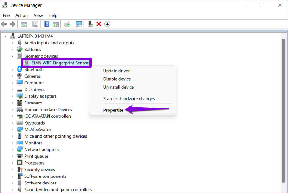 Biometric-Driver-Properties-on-Windows أفضل 6 إصلاحات لخطأ "حدث خطأ ما" على Windows Hello