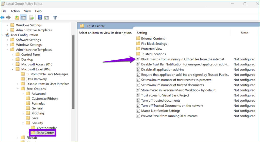 Block-Macro-Policy-for-Excel-1024x562-1 أهم 6 إصلاحات لخطأ "قامت Microsoft بحظر وحدات الماكرو" في Excel على Windows