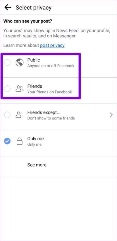 Change-Facebook-Post-Visibility-750x1536-1 أفضل 7 إصلاحات لخطأ المرفق غير متاح في Facebook Messenger