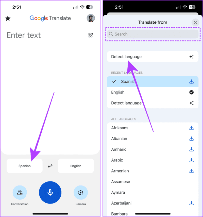 Change-Google-Translate-Language-to-Detect-Language كيفية استخدام تطبيق Google Translate على iPhone
