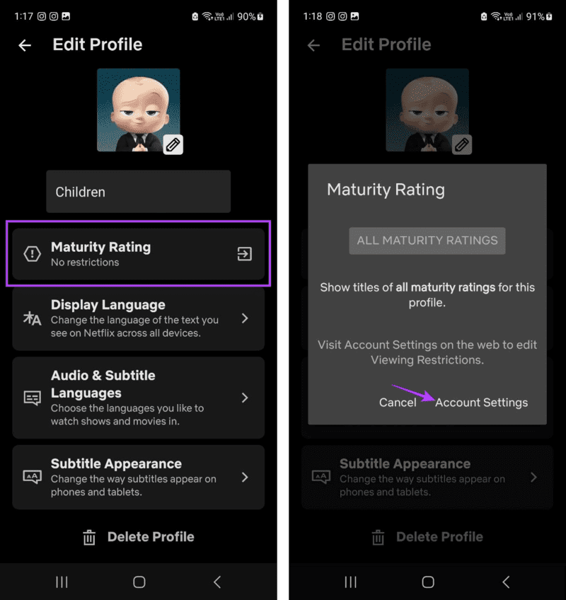 Change-profile-maturity-rating كيفية إضافة أو حذف ملف تعريف Netflix على الهاتف المحمول وسطح المكتب