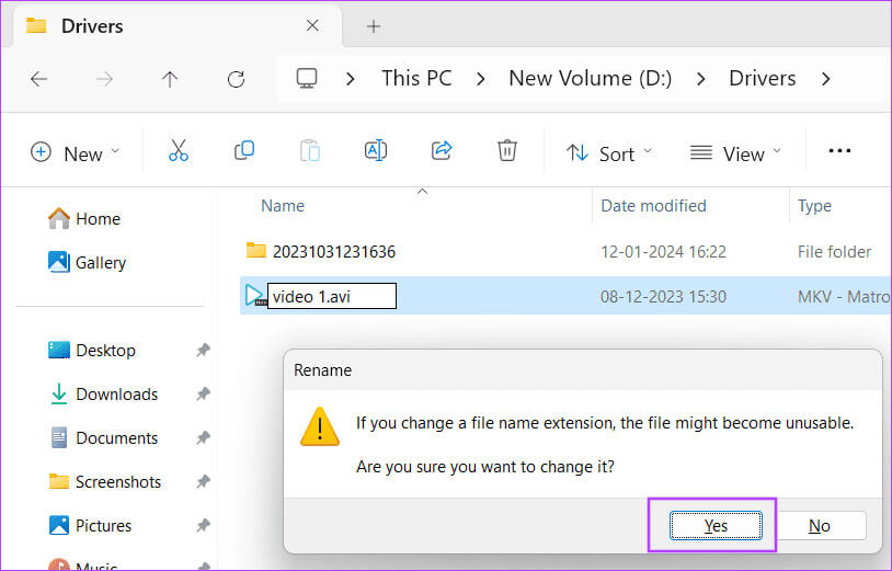 Change-the-Extension-to-AVI-2 أفضل 7 إصلاحات لعدم تشغيل VLC لملفات MKV في Windows 11