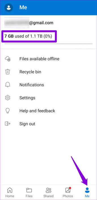 Check-OneDrive-Storage-Status-on-Phone-500x1024-1 أفضل 9 إصلاحات لعدم مزامنة تطبيق OneDrive على Android وiPhone