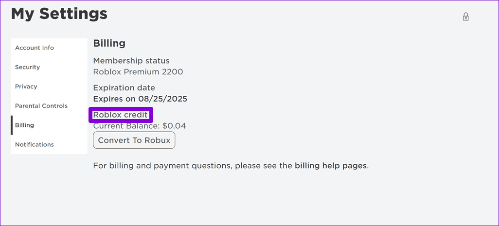 Check-Roblox-Credit-1 أفضل 6 طرق لإصلاح عدم عمل بطاقة هدايا Roblox