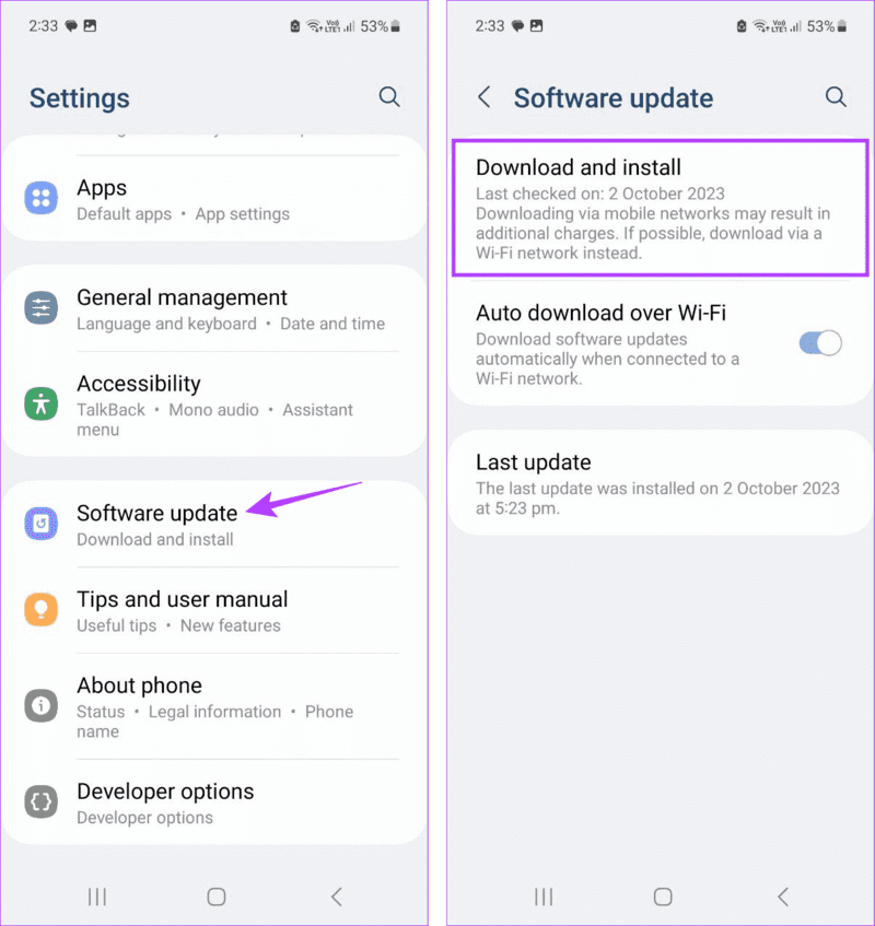 Check-for-Android-Software-Update-3 10 طرق لإصلاح خطأ الرطوبة المكتشفة في منفذ الشحن على هواتف Samsung Galaxy