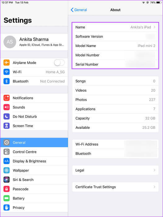 Check-iPad-details كيفية العثور على طراز iPad الذي لديك