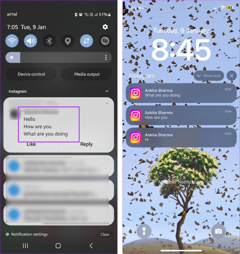 Check-message-from-notifications كيفية رؤية رسائل Instagram دون إيصال القراءة