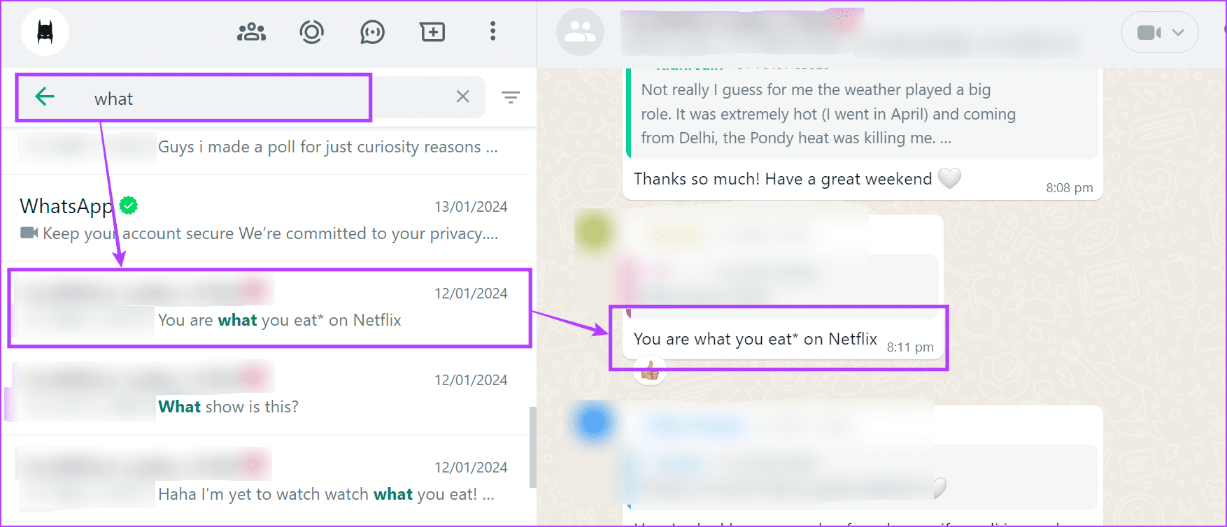 Check-the-result كيفية البحث عن الرسائل على WhatsApp