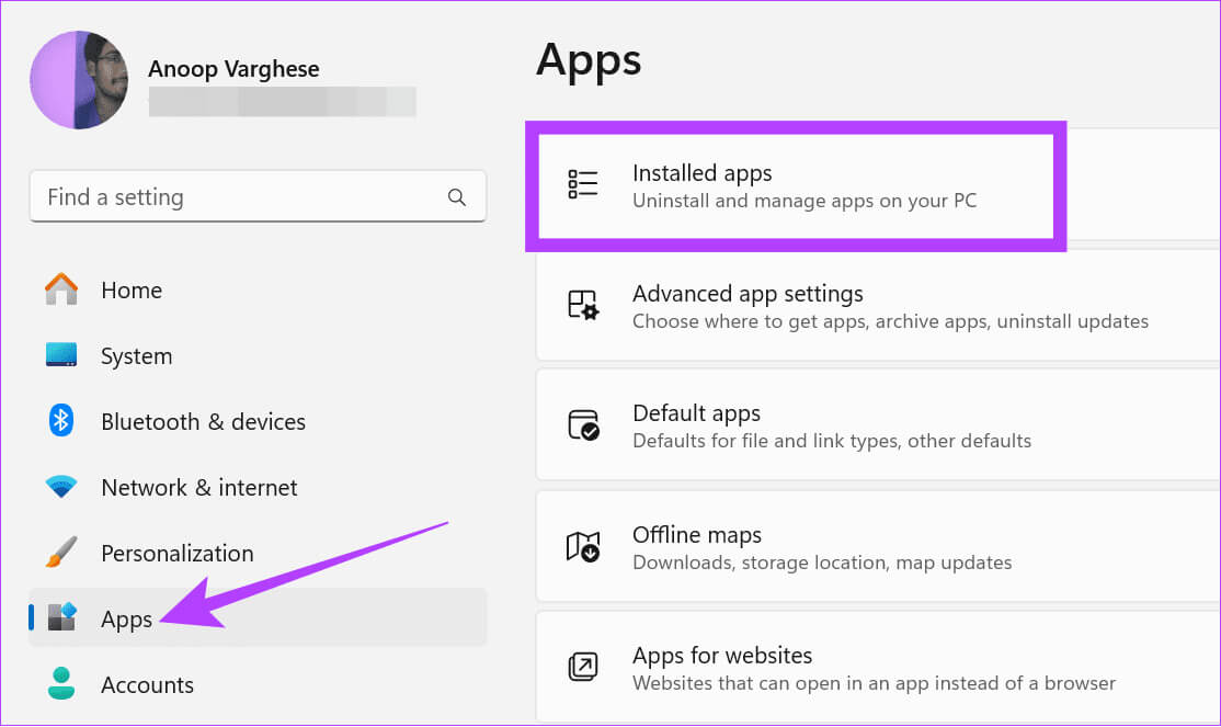 Choose-Apps-and-then-select-installed-apps-3 كيفية تحديث Epic Games Launcher وألعابه على Windows