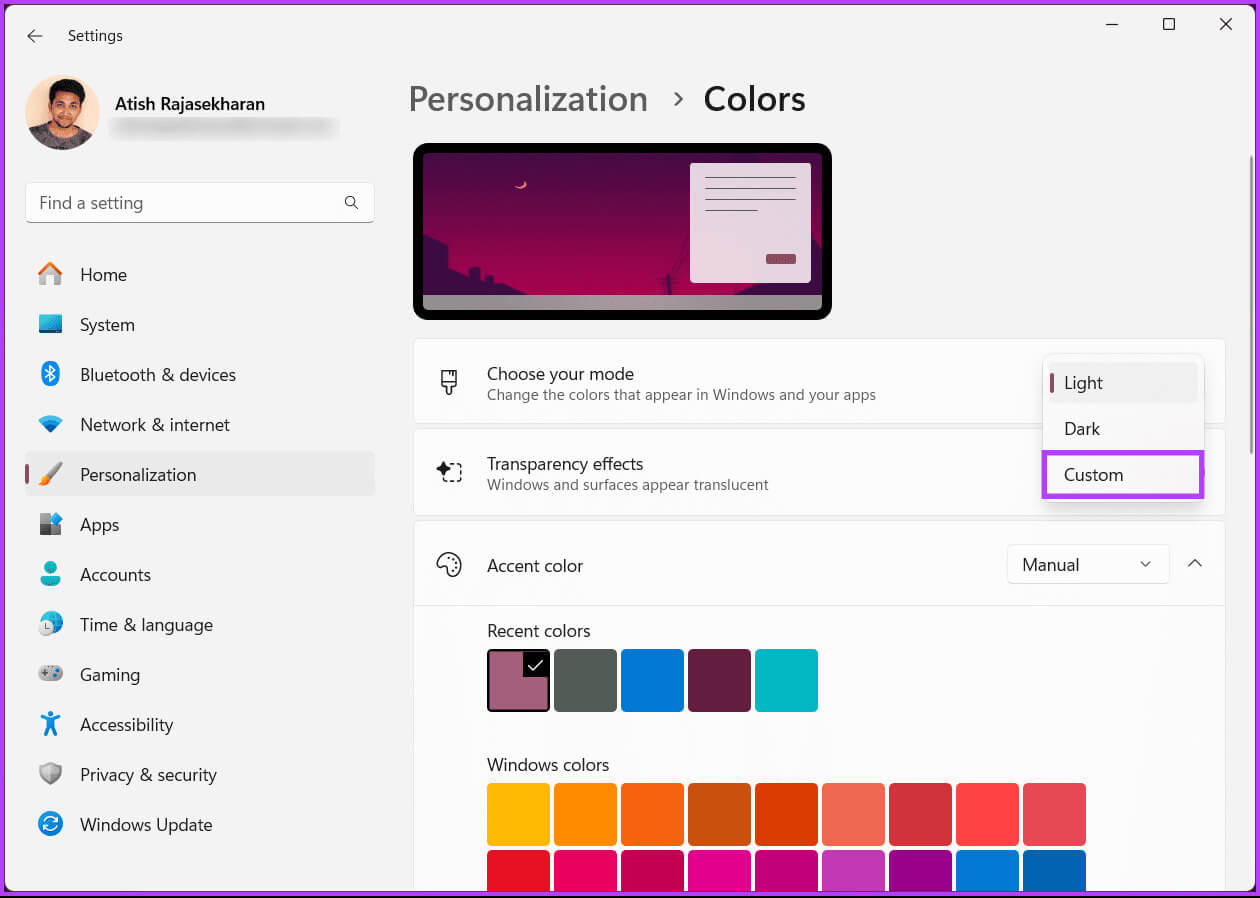 Choose-Custom_batch كيفية تغيير لون شريط المهام في Windows 11