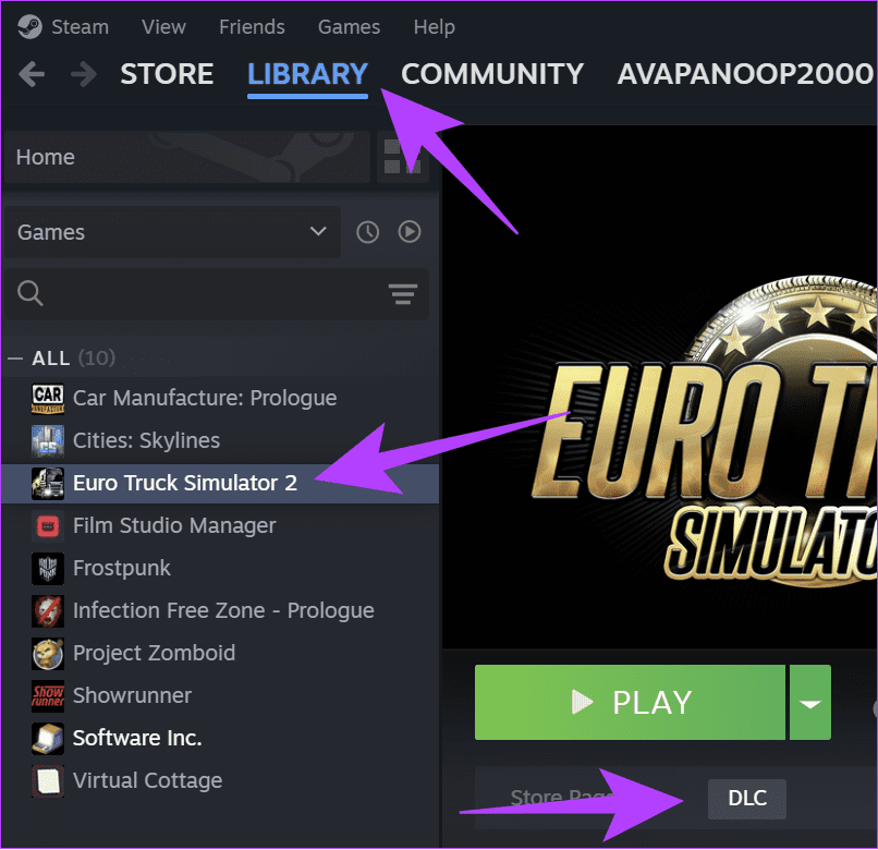 Choose-Library-select-game-and-then-click-DLC كيفية تثبيت وإدارة المحتوى القابل للتنزيل (DLC) على Steam