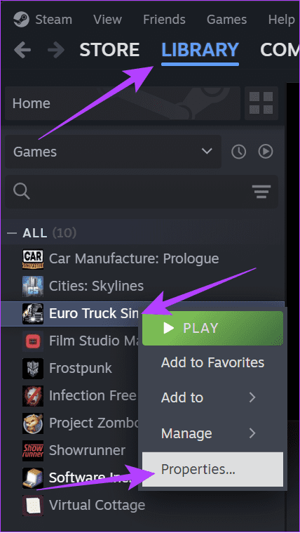 Choose-Library-select-game-and-then-click-Properties كيفية تثبيت وإدارة المحتوى القابل للتنزيل (DLC) على Steam