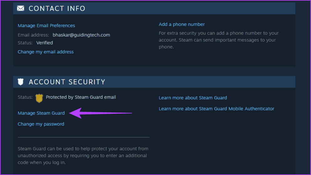 Choose-Manage-Steam-Guard كيفية مشاركة الألعاب على Steam مع الأصدقاء والعائلة