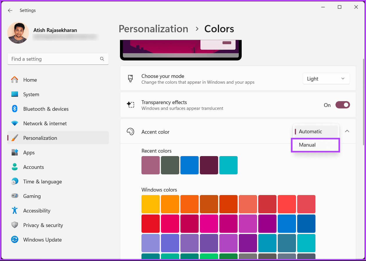 Choose-Manual_batch كيفية تغيير لون شريط المهام في Windows 11