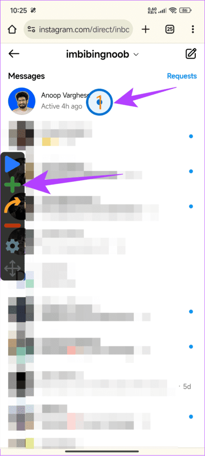 Choose-Plus-button-and-then-move-the-number-one-circle-at-the-first-conversation كيفية إلغاء إرسال أو حذف الرسائل على Instagram