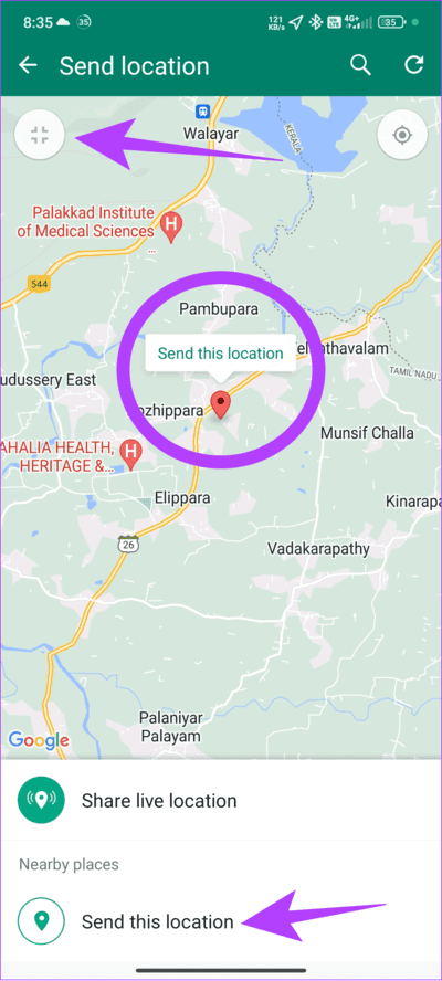 Choose-Send-location كيفية إرسال المواقع الحالية والمباشرة المزيفة على WhatsApp