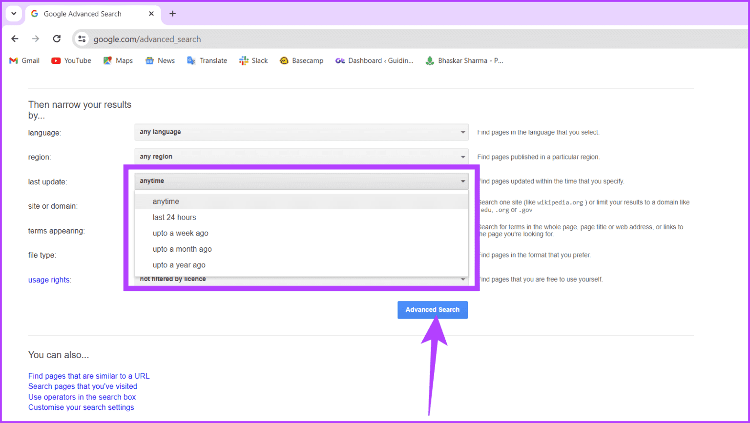 Choose-a-time-range-in-the-Advanced-Search-page-and-click-Advanced-Search-button-1536x867-1 4 طرق سهلة للحصول على نتائج بحث Google حسب التاريخ