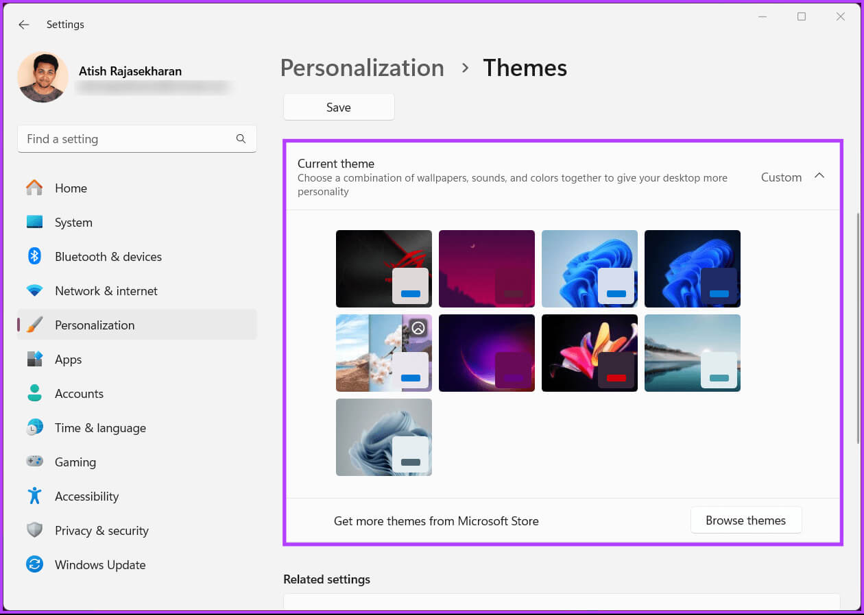 Choose-any-of-the-themes_batch كيفية تغيير لون شريط المهام في Windows 11