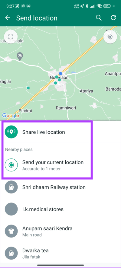 Choose-between-share-live-or-current-location كيفية إرسال المواقع الحالية والمباشرة المزيفة على WhatsApp