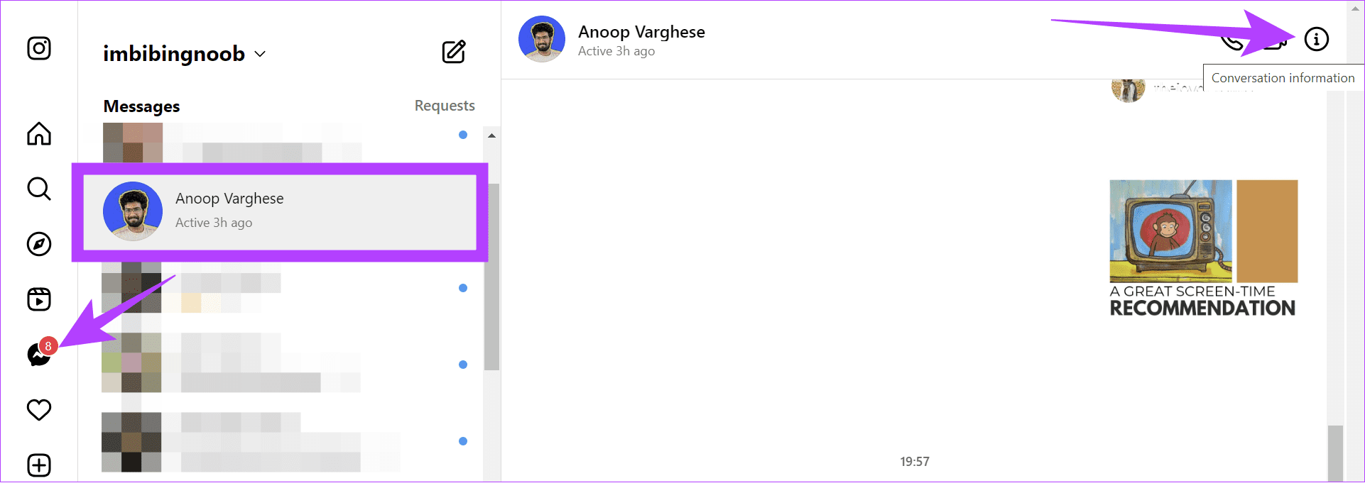 Choose-messages-select-the-conversation-and-then-select-the-i-icon-at-the-top كيفية إلغاء إرسال أو حذف الرسائل على Instagram