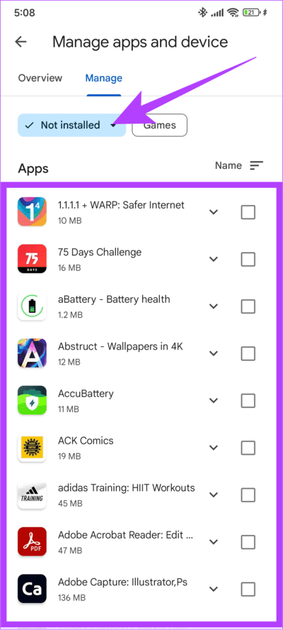 Choose-not-installed-and-then-select-the-app-you-want-to-restore كيفية استرداد التطبيقات والألعاب المحذوفة على Android