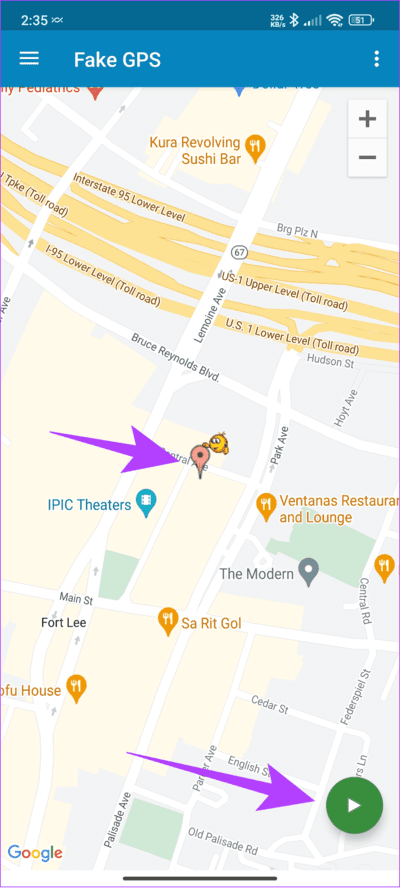Choose-the-location-and-then-tap-play-button كيفية إرسال المواقع الحالية والمباشرة المزيفة على WhatsApp