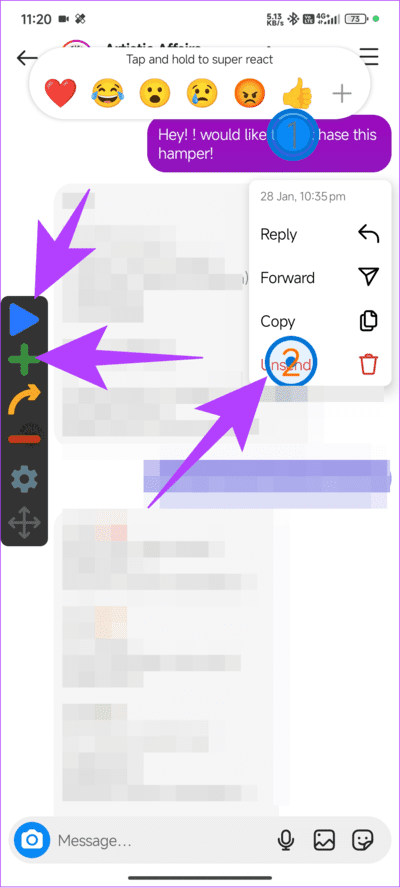 Choose-the-plus-button-and-then-tap-Unsend-1 كيفية إلغاء إرسال أو حذف الرسائل على Instagram