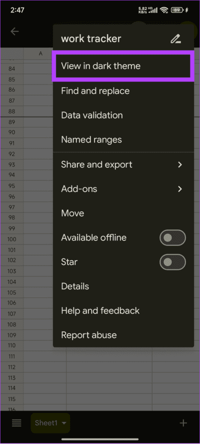 Choose-view-in-dark-mode كيفية الحصول على الوضع المظلم في Google Sheets (الكمبيوتر الشخصي والجوال)