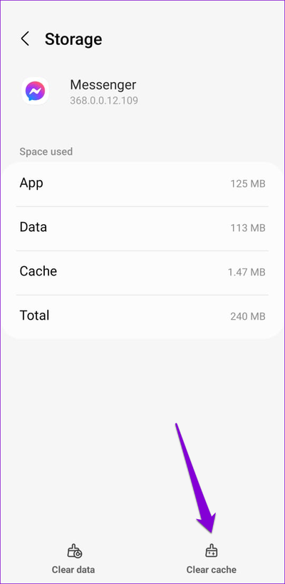 Clear-Facebook-Messenger-Cache-4 أفضل 7 إصلاحات لخطأ المرفق غير متاح في Facebook Messenger