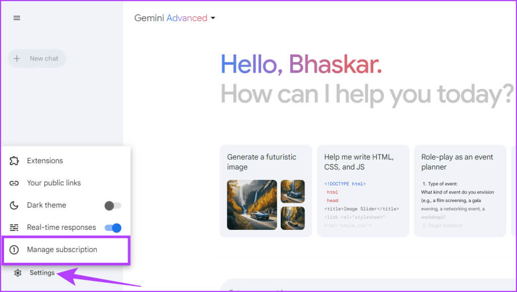 Click-Settings-and-choose-Manager-subscription-1024x578-1 كيفية الحصول على Gemini Advanced (مجاني ومدفوع)