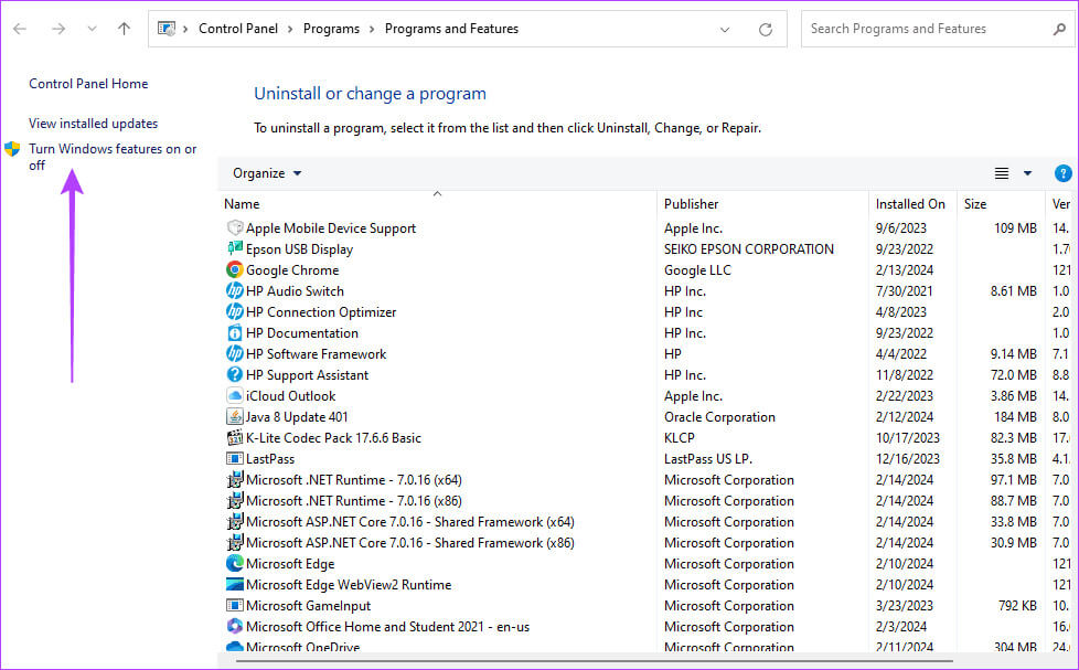 Click-Windows-features أفضل 6 إصلاحات لخطأ Hypervisor في Windows 11