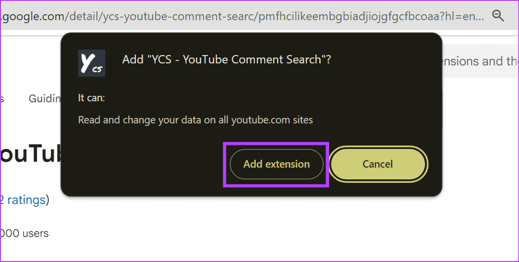 Click-on-Add-Extension كيفية البحث عن التعليقات على موقع YouTube