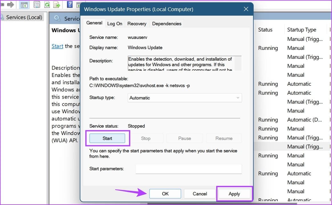 Click-on-Apply-and-OK-2 8 إصلاحات لمشكلة "جهازك يفتقد إصلاحات هامة تتعلق بالأمان والجودة" على Windows