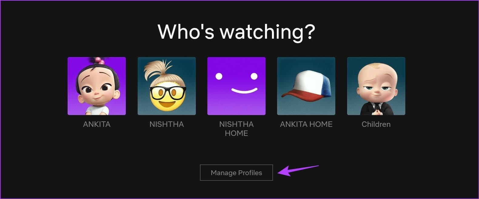 Click-on-Manage-Profiles-1-1 كيفية إضافة أو حذف ملف تعريف Netflix على الهاتف المحمول وسطح المكتب