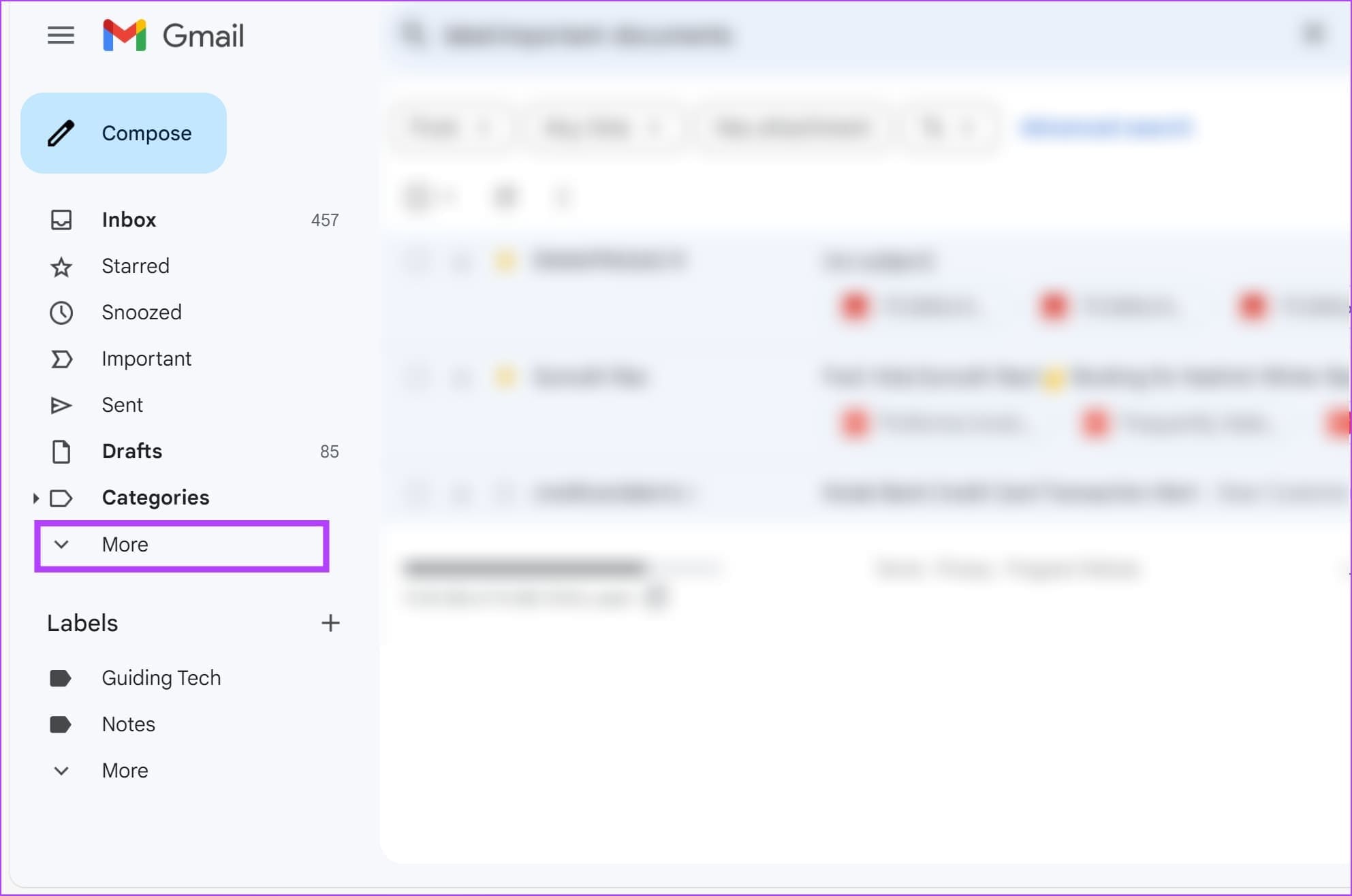 Click-on-More-in-Gmail كيفية حذف المجلدات أو التسميات في Gmail