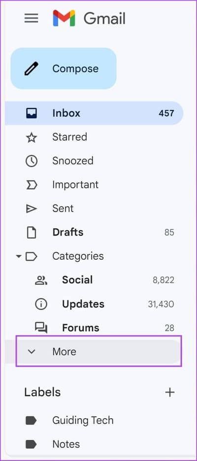 Click-on-More كيفية حذف المجلدات أو التسميات في Gmail