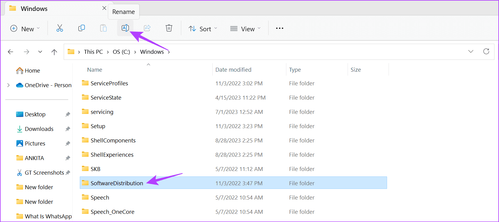 Click-on-Rename-1 8 إصلاحات لمشكلة "جهازك يفتقد إصلاحات هامة تتعلق بالأمان والجودة" على Windows
