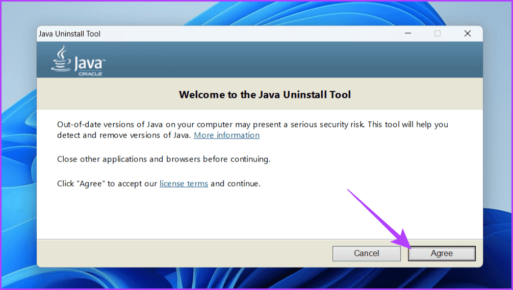 Click-the-Agree-button-to-initiate-the-uninstall-process 7 طرق لإصلاح خطأ Java Virtual Machine Launcher على Windows