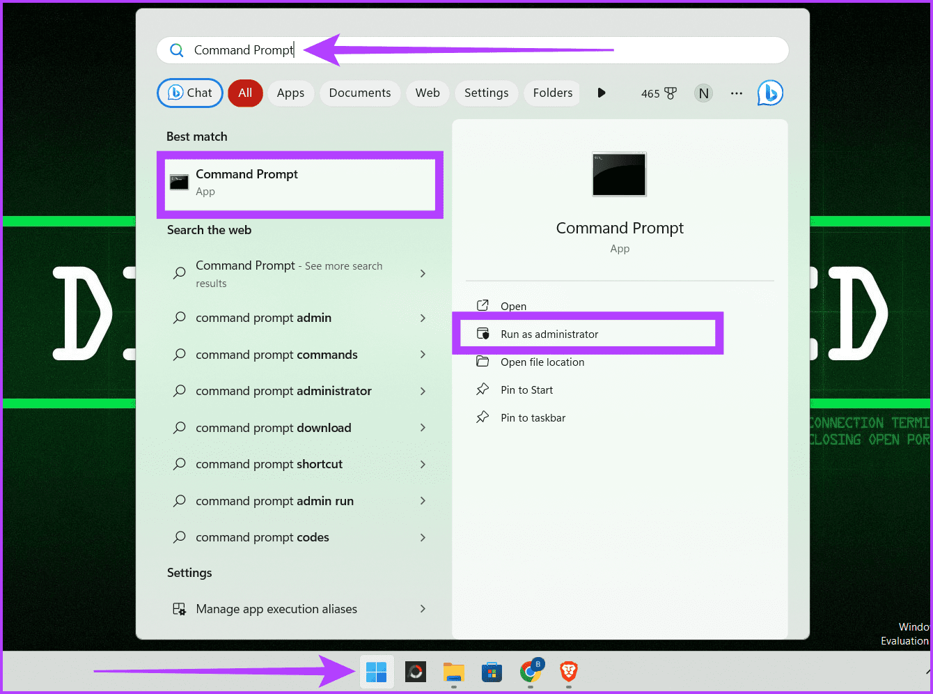 Click-the-Start-button-search-for-Command-Prompt-and-select-Run-as-administrator كيفية إخفاء الملفات والمجلدات في Windows 11