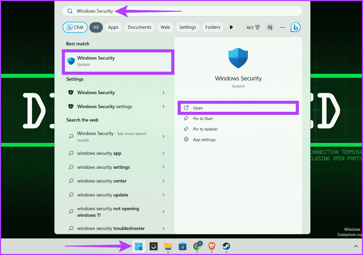 Click-the-Windows-icon-type-Windows-Security-in-the-search-box-and-click-Open 10 طرق لإصلاح عدم عمل مشاركة العائلة لـ Steam على Windows 11